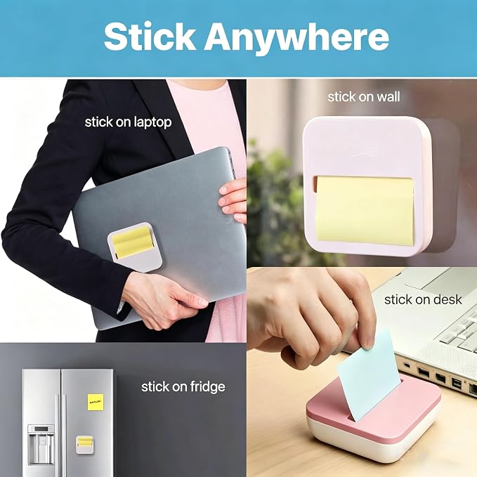 Sticky Note Organizer with 2 Pads - 3x3 Inch Note Holder, Reusable Stick-On Desktop Dispenser for Office/Home (White, Green, Blue, Pink) - Compact & Clutter-Free Design(Pink)