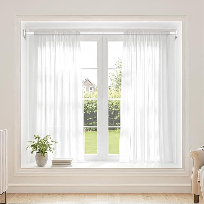 Tension Curtain Rod 32-76Inch Adjustable Shower Rod White Tension Rod Spring Curtain Rods no Drilling Shower Rods for Bathroom,Windows,Closets,Doorway