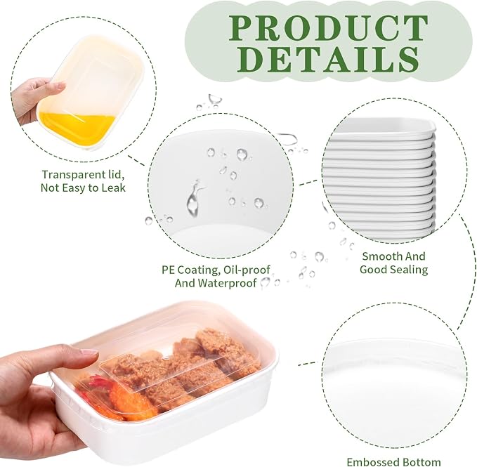 Maxdot 50 Pack 17 oz Disposable Food Containers with Lids Paper Food Containers Bowls for Meal Prep, Salad, Ice Cream, Yogurt, Soup Bowls Party Leftover Box