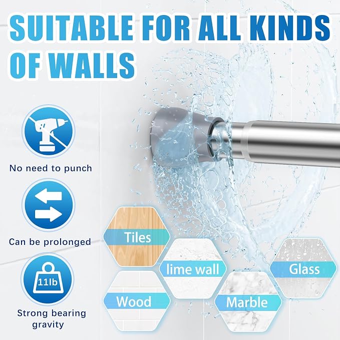 Tension Rods for Windows 28 to 48 inch, Non Slip Spring Tension Curtain Rod No Drill, 7/8" Tension Rod for Small Shower Stall Bedroom Doorway Closet Door, Silver