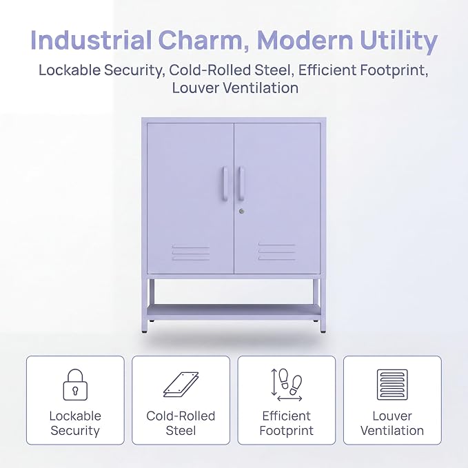Lockable Metal Shoe Cabinet,Heavy Duty Storage Cabinet with 1 Adjustable Shelves,Purple Metal Storage Cabinet for Home,Entrance,Living Room,Bathroom 33" H X 29.5" W X 13.8" D