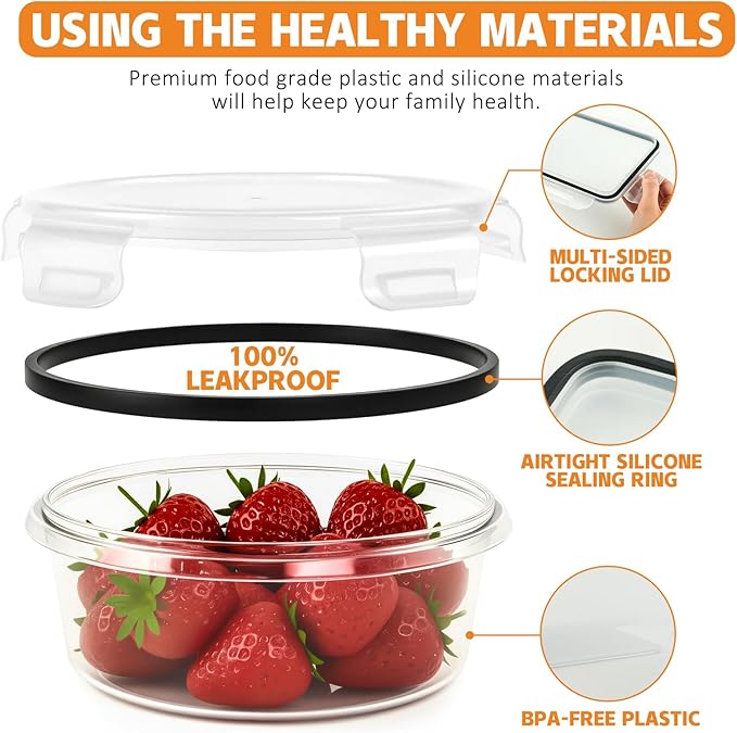 BZLMDXW 12-Pack Food Storage Container Set kitchen organizers Meal Prep Containers Lock Lids Reusable Plastic Lunch Box Snack Salad Containers 12 Boxes and 12 Lids Pantry and Kitchen Organization