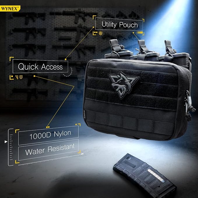 WYNEX Tactical Mag Admin Pouch, Molle Triple Magazine Pouches | Utility Tool Pouch Medical EMT Organizer with Triple Stacker Magazines Holder for M4 M16, Molle Compatible, Patch Included
