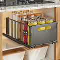 Sliding Pull-Out Cabinet Organizer 9.6"x14.8"x7.5" Black Heavy Duty Carbon Steel Drawer with Adhesive Rails, No Drill Storage Solution for Pantry/Closet
