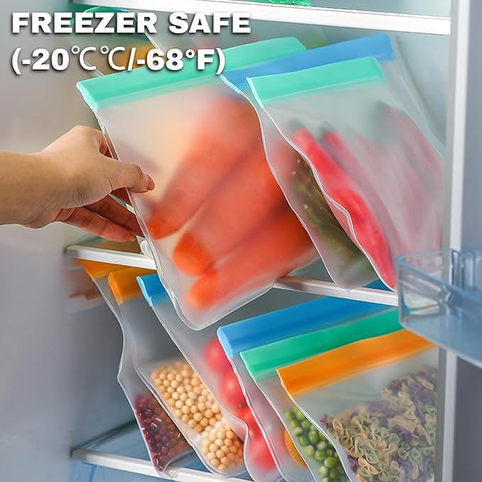10 Pack Reusable Snack Bags, Extra Thick BPA Free, Dishwasher & Freezer Safe Food Storage Bags for Lunch, Snacks & Home Organization (Multicolor, 10 Pack-3 Gallon 4 Sandwich 3 Snack)