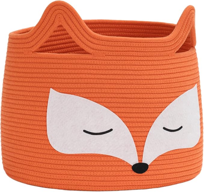 Fox Decor Basket, Large Toy Basket for Living Room, 15.7" x 11.8" | Nursery Basket for Baby Clothes, Toys, Laundry, Blanket, Cute Animal Storage Box