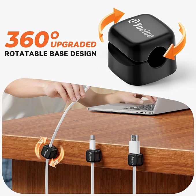 12Pack Rotatable Cord Organizer,Spring Cable Clips Desk Cable Management Cord Holder Adhesive Phone Charger Cord Clips for Home Office Car Wall Nightstand Accessories, Black