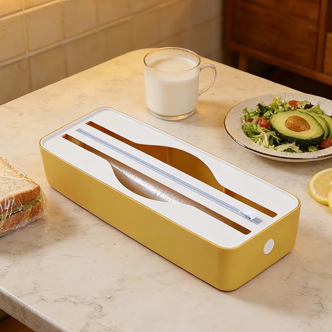 Dual-Slot Multifunctional Kitchen Cutter | For Cling Film, Aluminum Foil, and Parchment Paper Storage & Cutting | Easily Cut Two Materials at Once (Yellow(magnetic))