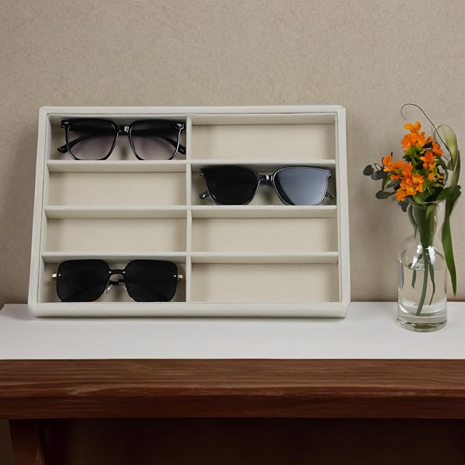 Fordonral Large Velvet Sunglasses Storage Organizers Jewelry Organizer, Velvet Jewelry Organizer, Large Jewelry Drawer Organizer Tray, Eyeglass Organizer Earring Holder Ring Display (Sunglass Tray)