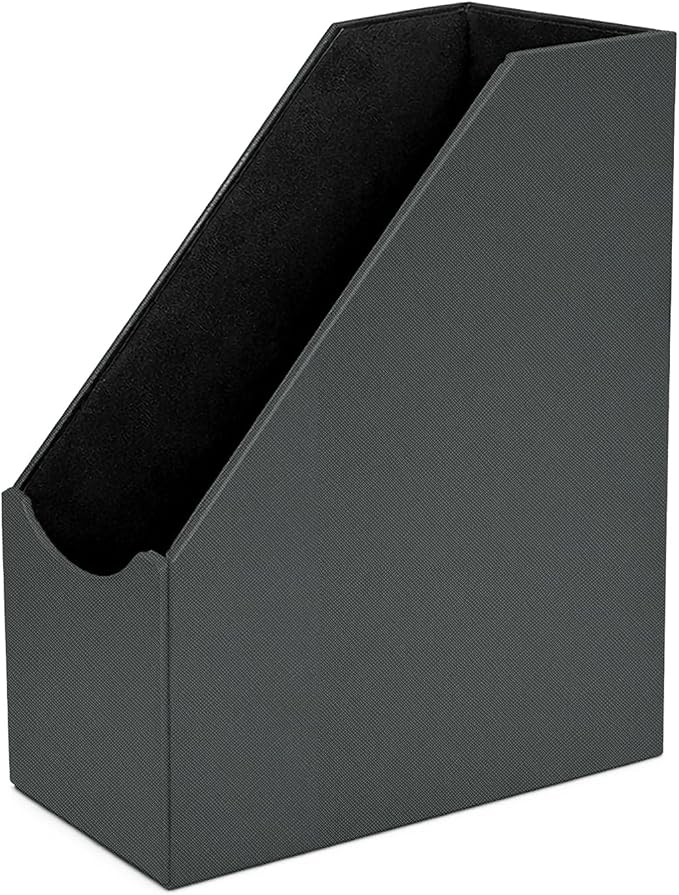UnionBasic Magazine File Holder, Grey | Leatherette, Desktop Document Organizer, Home Office Paper Holder, File Storage Literature Sorter