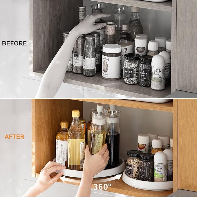 Lazy Susan Turntable Organizer 4 Pack - 10 Inch 360° Rotating Trays for Kitchen Cabinet, Pantry, Countertop, Fridge - Non-Skid Spice Rack Storage for Bathroom, Vanity, Makeup