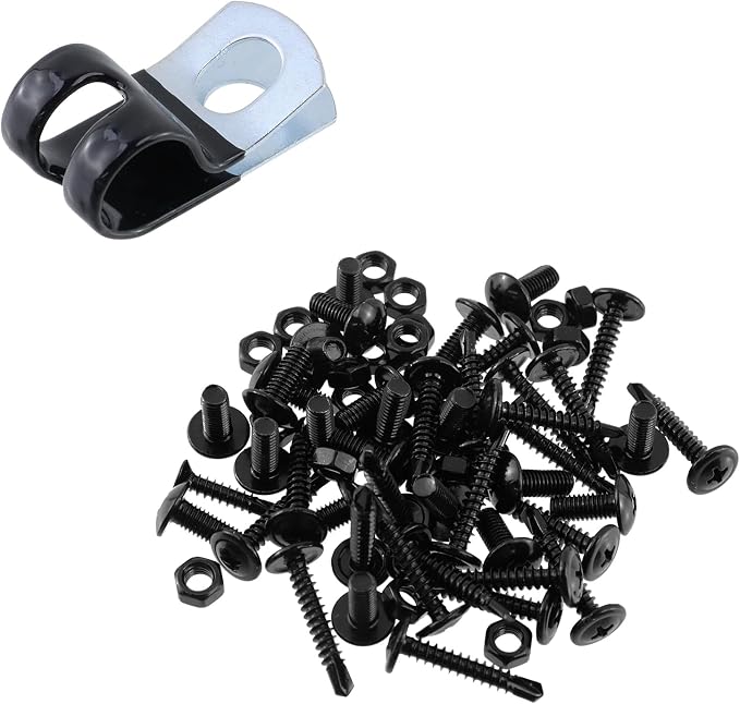 Antrader Cable Clamps, 20Pcs Carbon Steel Rubber Cushion Insulated Loop Clips, 12mm/0.47inch R-Type Cable Management Cord Organizer with Screws