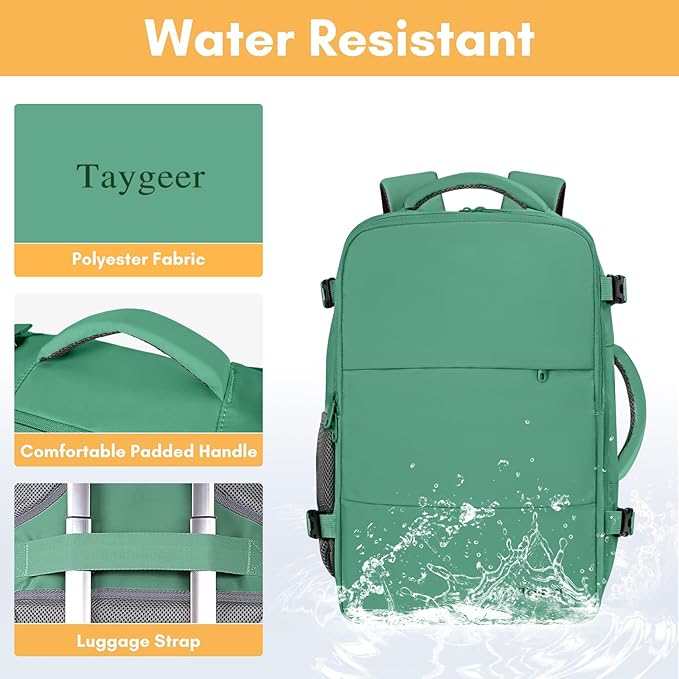 Taygeer Travel Backpack for Women Men, Airline Approved Carry On Backpack | 40L TSA Friendly Daypack with 17.3 inch Laptop Compartment, Backpack for Business Hiking Travel, Peridot Green
