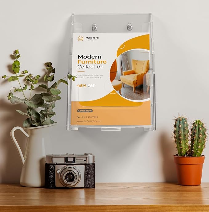 FUCDTEFC Acrylic Brochure Holder 8.5x11 & 4 x9 Inches, Clear 4 Tier Magazine Holder Brochure Display Stand w Removable Divider, Literature Pamphlet Flyer Holder for Wall Mount or Countertop