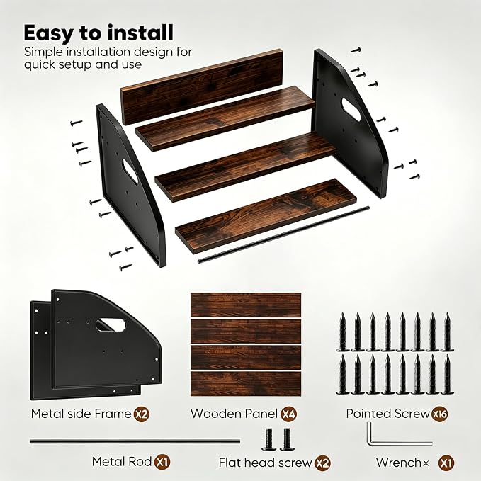 3-Tier Coffee Syrup Rack with Easy-Carry Handles | Retro Large Countertop Bottle Organizer Shelf |15 Syrup Bottles Holder | Sturdy Freestanding Bar Stand for Coffee, Whiskey & Spirits