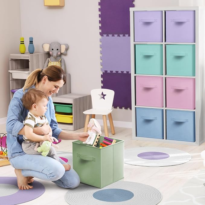 Sorbus 13 Inch Storage Bins - Sturdy Collapsible Fabric Storage Cubes with Handle - 12 Foldable Baskets for Organizing Clothes, Toys, Books - Storage Baskets for Shelves, Closets