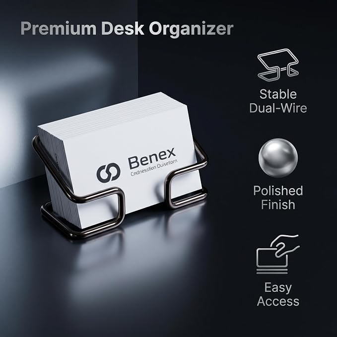 Business Card Holder, Dual Slot Iron Desktop Business Card Display Stand, Slanted Card Organizer for Office Desk, Trade Show, Reception Counter Black