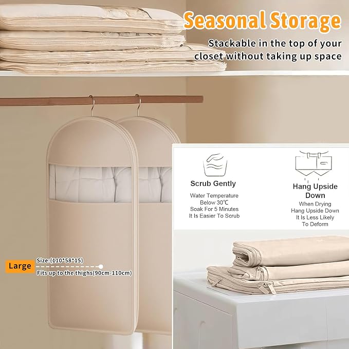 Space Saving Hanging Garment Bag with Self Compression Zipper,Space Saving Hanging Protector for Down Coat, Transparent Visibility Space Savin gown Coat Compression Dust Cover for Closet Storage