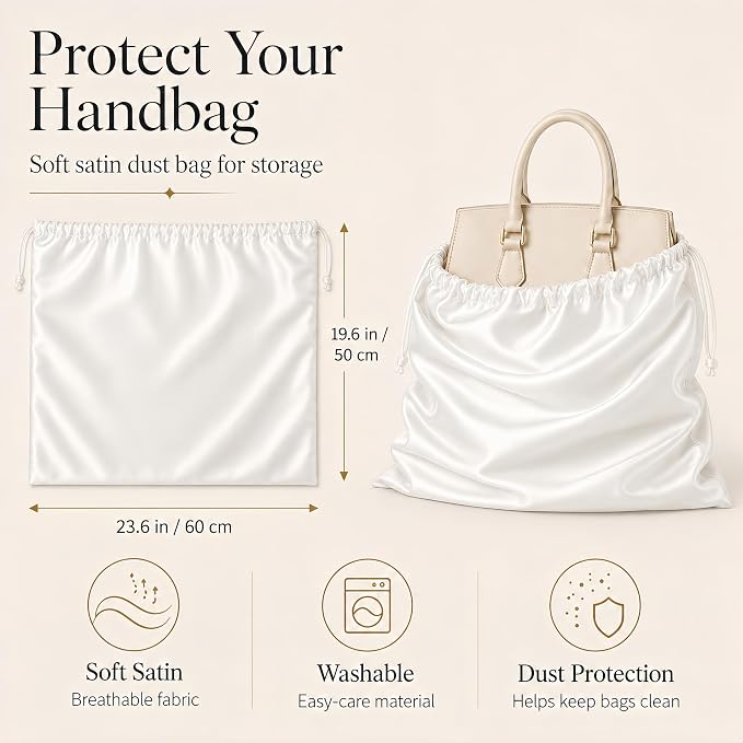 3 Pack Satin Purse Dust Bags for Handbags, Drawstring Handbag Dust Cover Bags for Purses, Shoes and Boots, Closet and Travel Storage Bags
