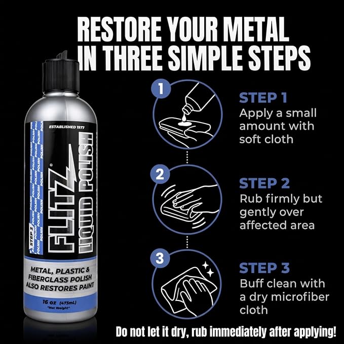 Flitz Multi Purpose Metal Polish Liquid - 16oz Bottle of USA-Made Tarnish Remover - For Aluminum, Chrome, Brass, Nickel, Silver - Non-Abrasive Metal Cleaner and Polish, Restorer (1 Pack)
