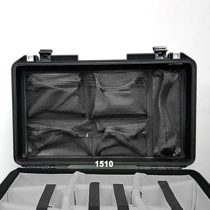 LAFENLIN Lid Organizer for Pelican 1510 Case, 5 Mesh Pockets Storage Organizer, Fits Camera Cases, Diving Dry Boxes, Hard Cases & Toolboxes – Includes Screws & Hook and Loop Strap, Durable, Shockproof