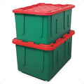 HOMZ Holiday Plastic Storage Container, 27 Gallon - Set of 2, Green and Red, 2 Sets | Heavy-Duty Large Stackable Container Seasonal Boxes for Home, Attic, and Garage Organization