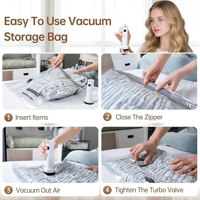 Travel Vacuum Bags for Clothing with Rechargeable Electric Pump - Portable Space Saver Bags for Travel & Home - Vacuum Compression Packing Seal for Clothes, Blankets, Seasonal Storage 12 Combo Set
