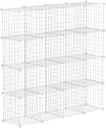 HUBSON Wire Cube Storage Organizer, Book/Toy/Craft/Potted Plants and Pet Closet Organizers, 16-Cube Freely Combinable Metal Grid Storage Shelf, White Iron