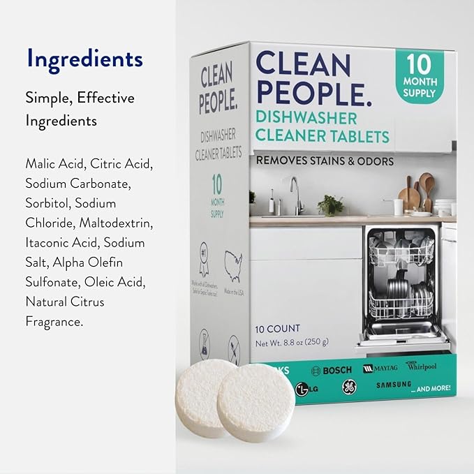 The Clean People Dishwasher Cleaner - Dishwasher Cleaner Tablets for Removing Limescale, Mineral Buildup, Grease & Odors - 10 Count, Citrus Scent