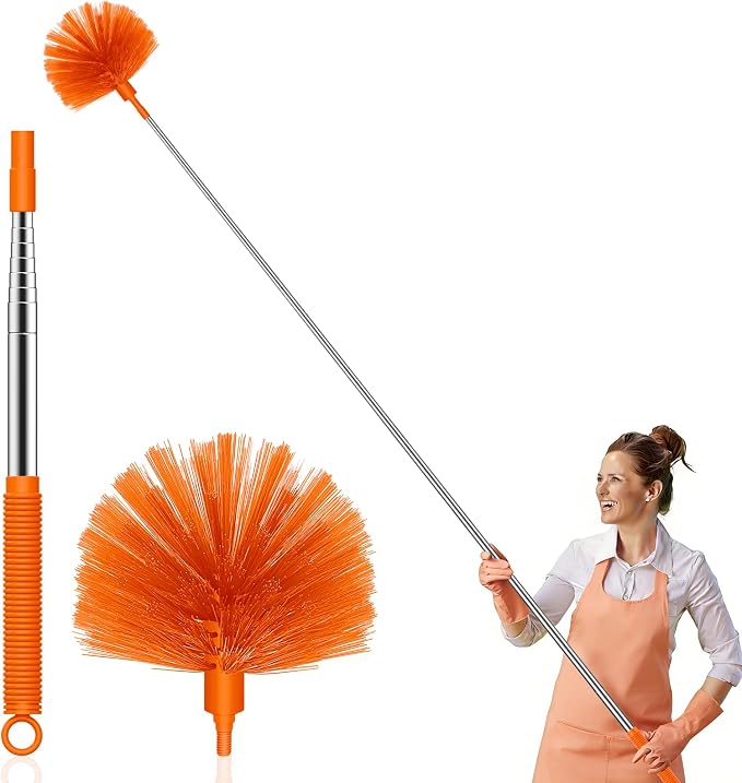 SetSail Cobweb Duster with Extension Pole, Retractable Dusters for Cobweb Cleaning 90-inch Long Handle Spider Web Brush for Outdoor Indoor High Ceilings Fan, Orange