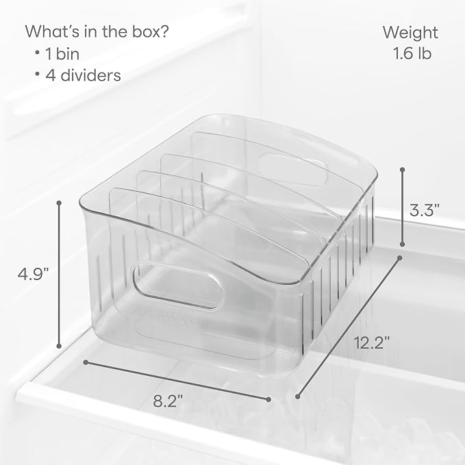 YouCopia FreezeUp Freezer Bin BPA-Free Fridge Organizer with Adjustable Dividers and Handle for Frozen Food and Leftovers, 12" Deep (Pack of 6)