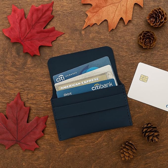 Distressed Leather Business Card Holder Slim Wallet Blue | Premium Leather Card Holder – Distressed leather design keeps business cards and credit cards organized in vintage style