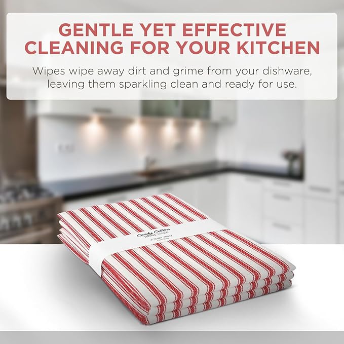 Stripe Kitchen Towels With Hanging Loop - Boho Absorbent Dish Towels Set of 3 - Reversible Reusable 18x28 Inch - Spring French Stripe Red - Festive Gift