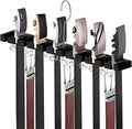 Cuipingoo Belt Hanger for Closet Max 42 Belts, 2-in-1 Wall Mount Belt Organizer with 360° Rotating Hooks, Wooden Tie and Belt Rack for Closet Accessories Organizers and Storage, Black