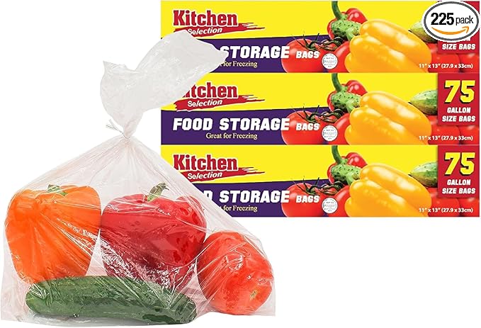 PARTY BARGAINS 1 Gallon Food Storage Bags with Twist-Ties, 11" x 13" (225 Count) – Heavy Duty Plastic Food Saver Bags for Kitchen, Meal Prep, Freezer & Pantry Organization | Leak resistant, Keeps food fresh, Clear visibility, Freezer friendly, Easy twi...
