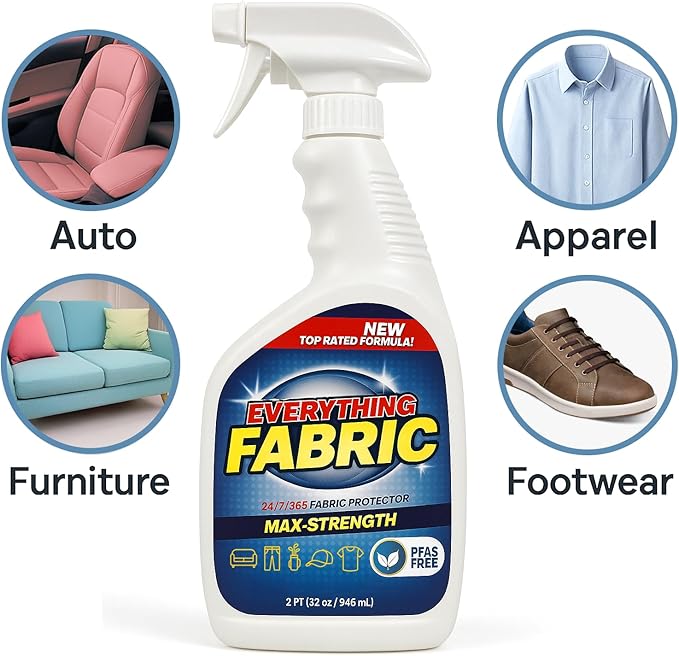 Max-Strength Fabric Protector Spray, PFAS-Free, 32 oz, Repels Liquids and Prevents Stains, All-Purpose Fabric Protection Carpet, Upholstery, Furniture, Shoes, Leather and More