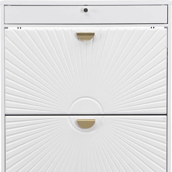XIAO WEI Shoe Cabinet, Shoe Storage Organizer Cabinet with 2 Flip Half Moon Line Doors, Freestanding Shoe Rack with Adjustable Shelf for Entryway（White