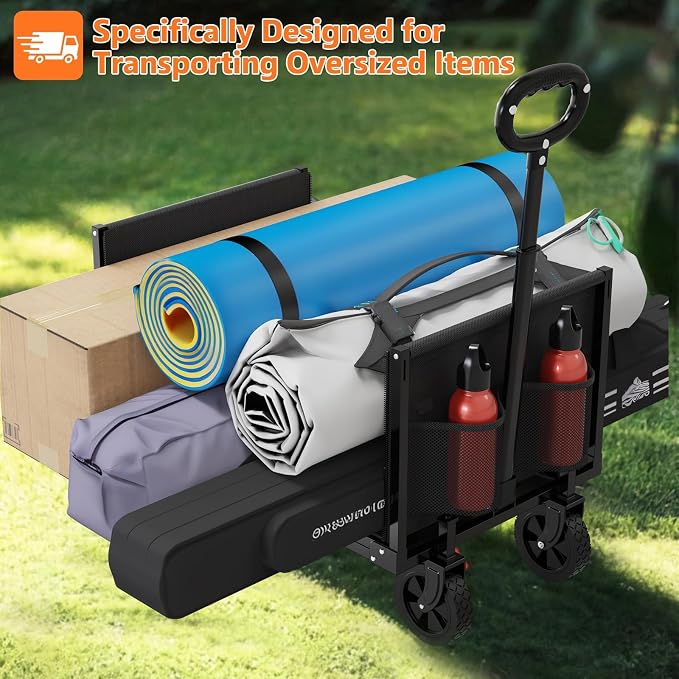 3 in 1 Wagons Carts Foldable with 360LBS Capacity, 120L Heavy Duty Collapsible Wagon, Utility Wagon Cart with Wheels for Grocery, Camping, Shopping, Beach, Garden Black