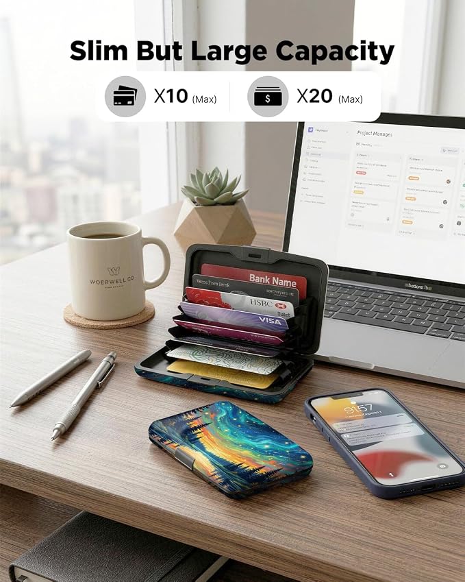 Maicican RFID Blocking Aluminum Credit Card Holder | Slim Metal Wallet for Women & Men, Business Card Case for Travel, Fits Front Pocket, Card holder wallet - Aurora Forest