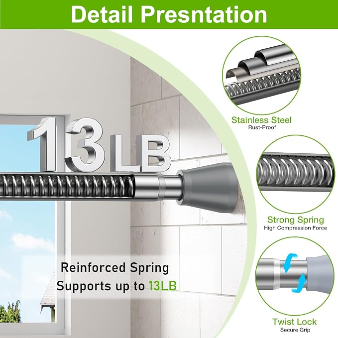 HAOYUNIE 2 Pack Tension Curtain Rods, 28-49 Inches Adjustable Spring Tension Rods, No Drill No Slip, for Windows, Doorway, Bathroom & Closet (silver)