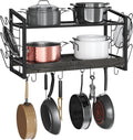 CHOEZON Hanging Pot Rack, Pot Rack Wall Mounted, 2-Tier Kitchen Pot and Lid Organizer, Wall-Mounted Cookware Holder with 12 Hooks, for Kitchen Storage of Pots, Pans, Utensils, Charcoal Black TPR02BC