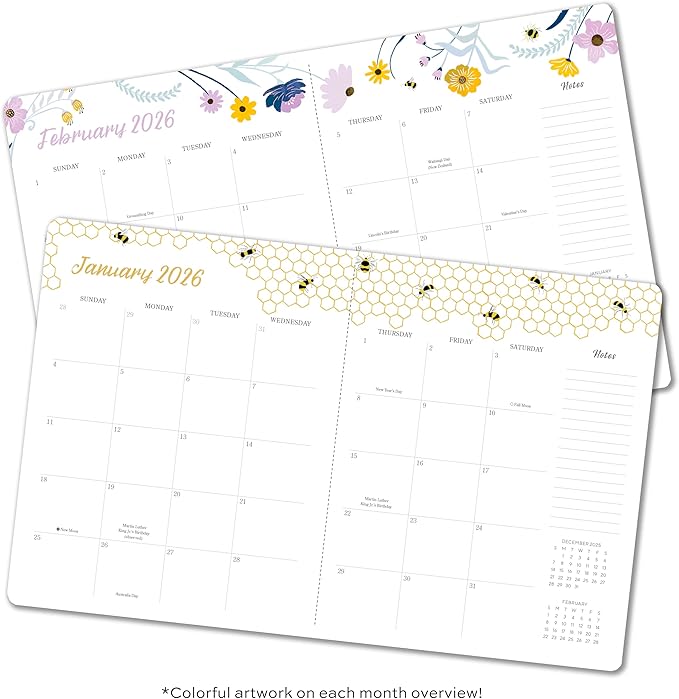 High Note 2026 Monthly Planner, 12-Month Calendar Book with Flexible Softcover, 2026 Planner with Goals and Project Pages, 7.75" x 9.75", Garden Bee