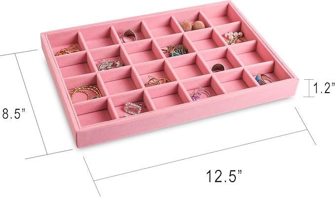 Frebeauty Jewelry Trays for Drawer,Set of 4 Jewelry Organizer and Storage | Velvet Material,Stackable,Adjustable Dividers,Drawer Inserts for Rings Studs Bracelet,Earring Organizer for Women Girls
