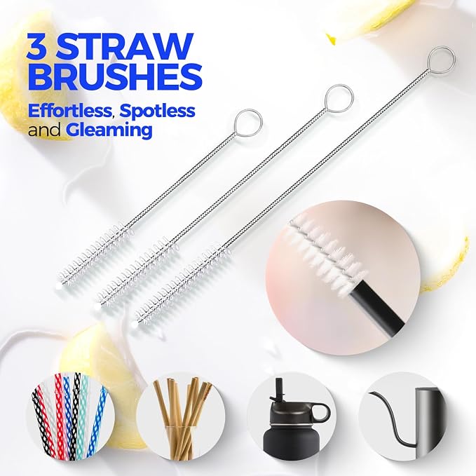 Holikme 6 Pack Bottle Brush 14" Stainless Steel Straw Cleaner Brush,Yellow | Bottle Cleaner Brush, 3 Straw, Bottle Cleaning Brush for Water Bottle, Baby Bottle Brush, Antistatic Brushes