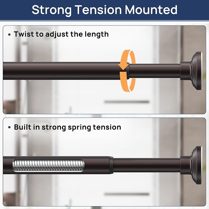 ENJOYBASICS Shower Curtain Rod 30 to 76 Inches, Stainless Steel Adjustable Spring Tension Rods No Drill for Bathroom, Closet, Window, Room Divider, Never Rust, Non Slip, Bronze