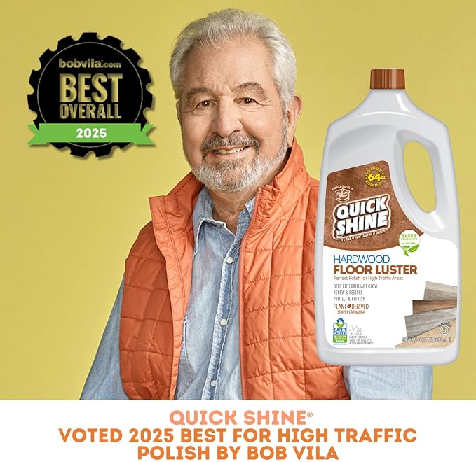 Quick Shine Hardwood Floor Luster 64 oz-4 Pk, Natural Looking Shine | Plant Derived Carnauba Polish, Renew & Protect, Streak & Haze Free, Non-slip, pH Neutral, No PFAS, EPA Safer Choice