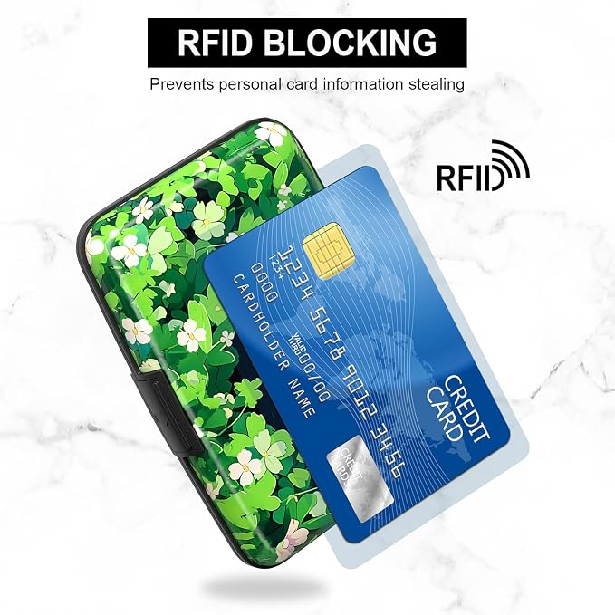 Card Holder Credit Cards Holder for Women RFID wallet women Business Card Holder Wallet Mini Aluminum Card Wallet RFID Blocking Slim Metal Hard Card for Women, Flower Cat