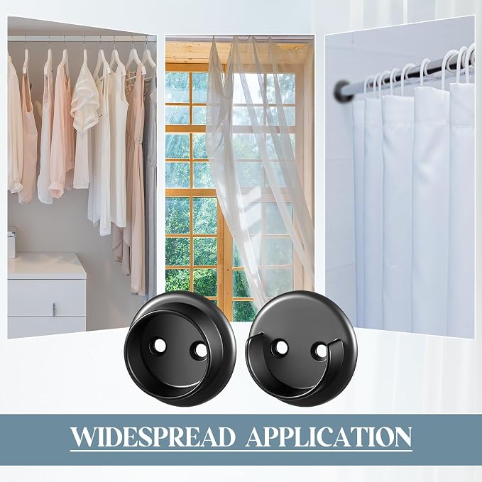 Yaocom 4 Pairs Matte Black Metal Closet Rod Bracket Set Heavy Duty Shower Curtain Closet Pole Socket Accept 1-3/8 Diameter with Screw on Attachment for Wardrobes Shelf