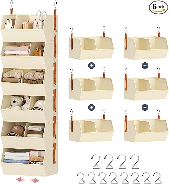 Hanging Closet Organizer Extra Large, Clothes Hanging Shelves for Closet with Divider, Collapsible Closet Storage System, Fabric Storage Bins for Home, Dorm, Rv, Sweaters, Handbags, Underwear, Sock