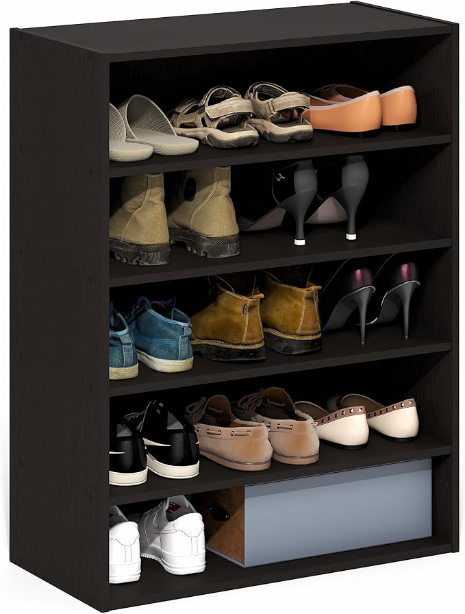 Furinno FANO 5-Tier Shoe Rack, Stackable Shoe Organizer, Dark Oak | 11.4 x 24.2 x 31.5, Shoes Storage, for Closet Entryway, Office, Garage